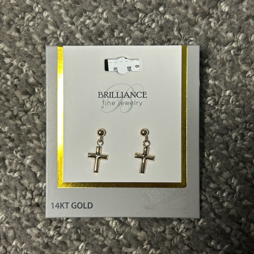Brilliance 14KT Gold Cross Earrings